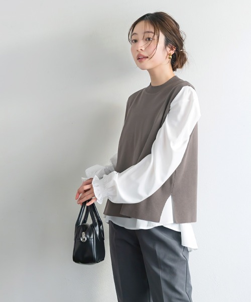 coca(coca)(コカ)の「\大好評につき再入荷/ ベストセットフレアブラウス(ニット/セーター・レディース・ブラック/グレイッシュベージュ/キャメル/ホワイト/ネイビー/ライトブルー/グレー/ライトピンク・ONE SIZE/L/M)」の15枚目の写真