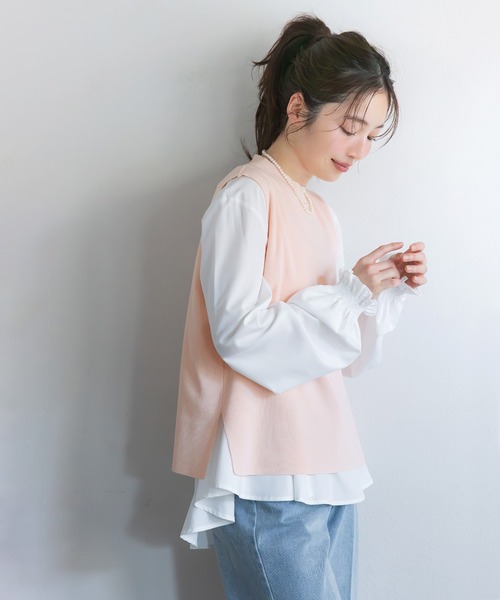 coca(coca)(コカ)の「\大好評につき再入荷/ ベストセットフレアブラウス(ニット/セーター・レディース・ブラック/グレイッシュベージュ/キャメル/ホワイト/ネイビー/ライトブルー/グレー/ライトピンク・ONE SIZE/L/M)」の22枚目の写真