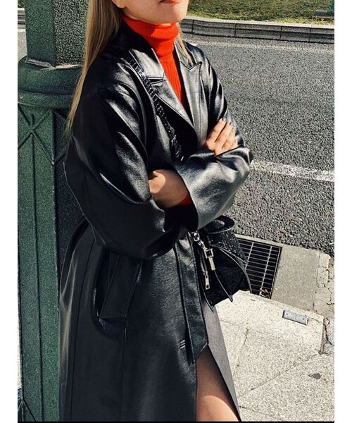 EVRIS（エヴリス）の「フェイクレザーロングコート（テーラードジャケット・レディース・ブラック/ブラウン・FREE）」の10枚目の写真