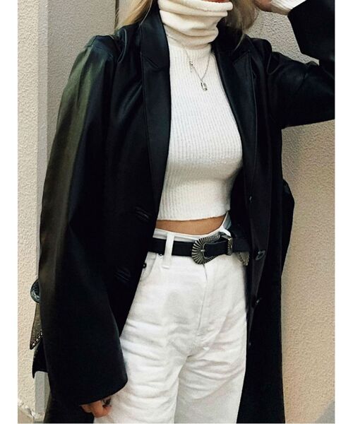 EVRIS（エヴリス）の「フェイクレザーロングコート（テーラードジャケット・レディース・ブラック/ブラウン・FREE）」の5枚目の写真