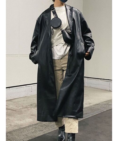 EVRIS（エヴリス）の「フェイクレザーロングコート（テーラードジャケット・レディース・ブラック/ブラウン・FREE）」の9枚目の写真