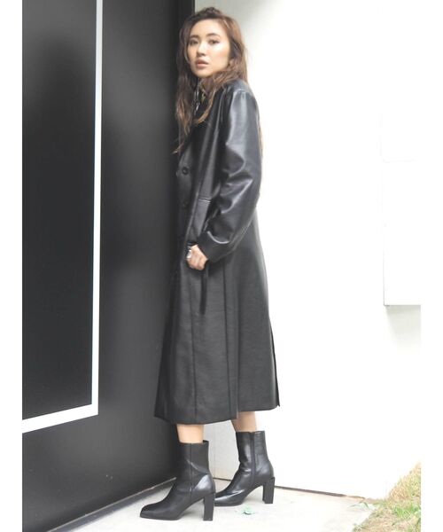 EVRIS（エヴリス）の「フェイクレザーロングコート（テーラードジャケット・レディース・ブラック/ブラウン・FREE）」の15枚目の写真
