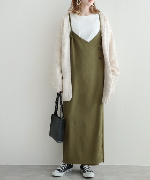 reca(レカ)の「ピーチ起毛ラップキャミワンピース(ワンピース・レディース・ブラック/カーキ/ライトベージュ・M)」の3枚目の写真