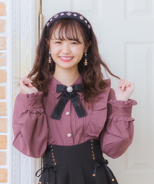 ROJITA（ロジータ）の「パール釦Ｖフリルブラウス（シャツ/ブラウス・レディース・ブラック/パープル・FREE）」の6枚目の写真