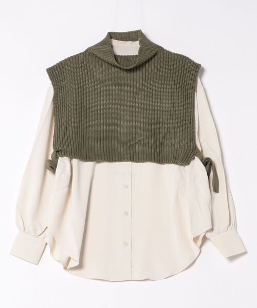 STYLEBLOCK(スタイルブロック)の「綿タッチベスト×ブラウスセット(シャツ/ブラウス・レディース・アイボリー/ブラック/カーキ/ベージュ・M)」の4枚目の写真