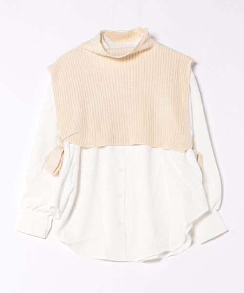 STYLEBLOCK(スタイルブロック)の「綿タッチベスト×ブラウスセット(シャツ/ブラウス・レディース・アイボリー/ブラック/カーキ/ベージュ・M)」の1枚目の写真