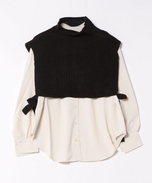 STYLEBLOCK(スタイルブロック)の「綿タッチベスト×ブラウスセット(シャツ/ブラウス・レディース・アイボリー/ブラック/カーキ/ベージュ・M)」の2枚目の写真