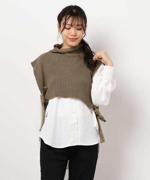 STYLEBLOCK(スタイルブロック)の「綿タッチベスト×ブラウスセット(シャツ/ブラウス・レディース・アイボリー/ブラック/カーキ/ベージュ・M)」の10枚目の写真