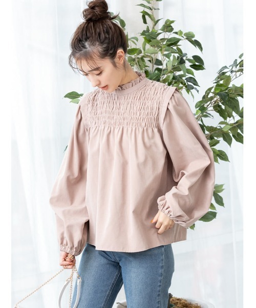 fifth(フィフス)の「ピーチスキンプチハイギャザーブラウス(シャツ/ブラウス・レディース・ブラック/ベージュ・MEDIUM)」の1枚目の写真