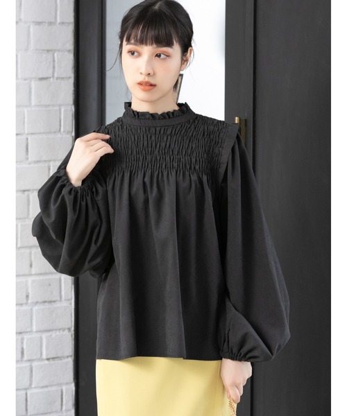 fifth(フィフス)の「ピーチスキンプチハイギャザーブラウス(シャツ/ブラウス・レディース・ブラック/ベージュ・MEDIUM)」の2枚目の写真