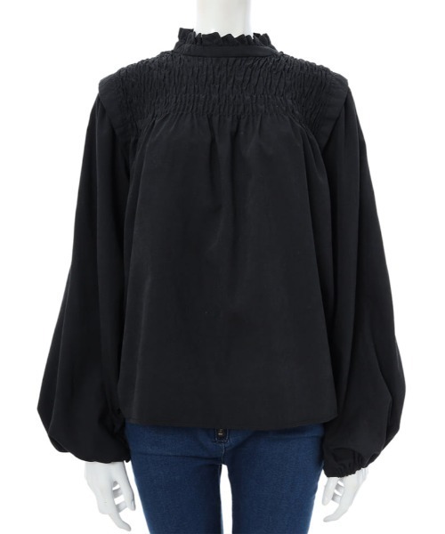 fifth(フィフス)の「ピーチスキンプチハイギャザーブラウス(シャツ/ブラウス・レディース・ブラック/ベージュ・MEDIUM)」の7枚目の写真