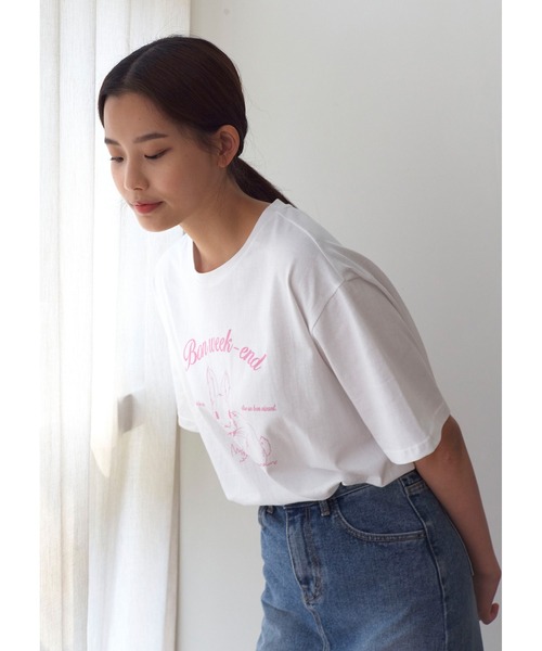 LARTIGENT(ラーティゼン)の「『LARTIGENT/ラーティゼン』RABBIT T-SHIRT/ラビットデザイン 半袖Tシャツ(Tシャツ/カットソー・レディース・ホワイト・FREE)」の2枚目の写真
