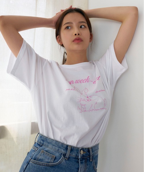 LARTIGENT(ラーティゼン)の「『LARTIGENT/ラーティゼン』RABBIT T-SHIRT/ラビットデザイン 半袖Tシャツ(Tシャツ/カットソー・レディース・ホワイト・FREE)」の4枚目の写真