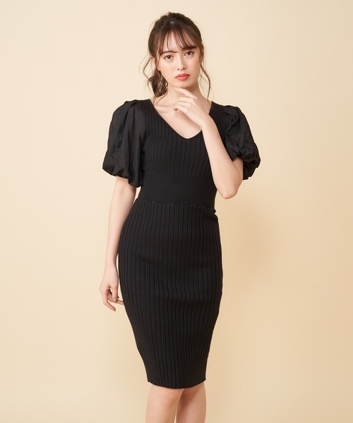フリル付きブラックノースリーブミニワンピース Na+H ブラック フリル