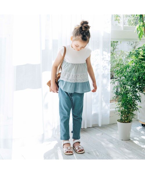 apres les cours（アプレレクール）の「WEB限定うしろスリット＆りぼんテーパードパンツ 9分丈（その他パンツ・キッズ・ベージュ/インディゴブルー/グリーン/オレンジ・80/90/100/110/120/130/140）」の16枚目の写真