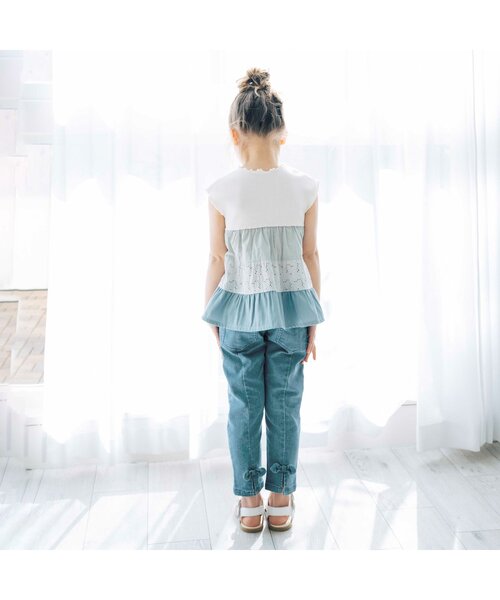 apres les cours（アプレレクール）の「WEB限定うしろスリット＆りぼんテーパードパンツ 9分丈（その他パンツ・キッズ・ベージュ/インディゴブルー/グリーン/オレンジ・80/90/100/110/120/130/140）」の9枚目の写真