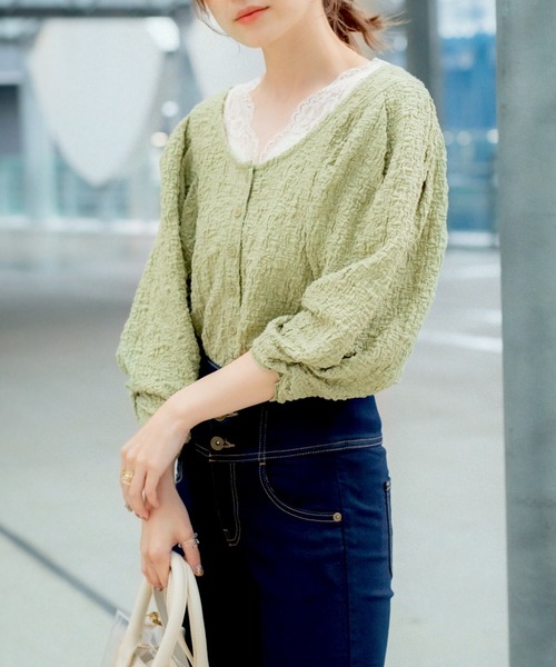 Heather（ヘザー）の「２ＷＡＹポコポコカットソー　944226（Tシャツ/カットソー・レディース・グリーン/ブラック/アイボリー・FREE）」の3枚目の写真