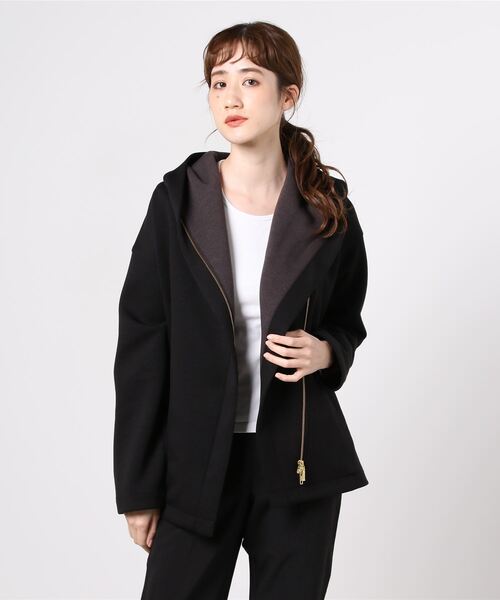 Desert　Rose（デザートローズ）の「【Praia/プライア】フーディーショールカラーソフトタッチブルゾン（ブルゾン・レディース・ブラック・FREE）」の5枚目の写真