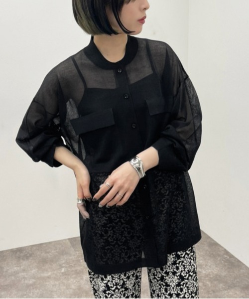 apres jour mignon(アプレジュールミニョン)の「シアーニットシャツ 【ZOZOTOWN限定アイテム】(シャツ/ブラウス・レディース・オフホワイト/ブルー系その他/ブラック・X-LARGE/フリー)」の2枚目の写真