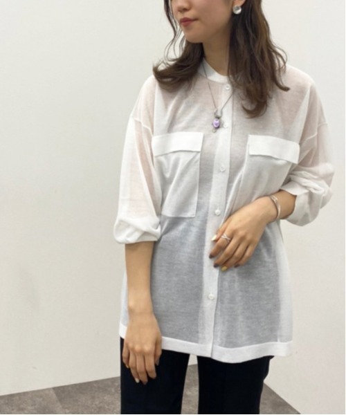 apres jour mignon(アプレジュールミニョン)の「シアーニットシャツ 【ZOZOTOWN限定アイテム】(シャツ/ブラウス・レディース・オフホワイト/ブルー系その他/ブラック・X-LARGE/フリー)」の4枚目の写真