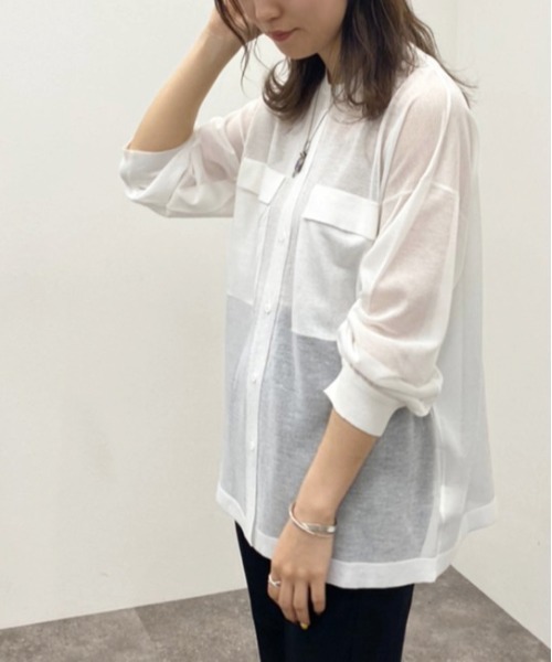 apres jour mignon(アプレジュールミニョン)の「シアーニットシャツ 【ZOZOTOWN限定アイテム】(シャツ/ブラウス・レディース・オフホワイト/ブルー系その他/ブラック・X-LARGE/フリー)」の5枚目の写真