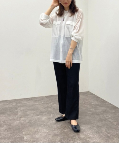 apres jour mignon(アプレジュールミニョン)の「シアーニットシャツ 【ZOZOTOWN限定アイテム】(シャツ/ブラウス・レディース・オフホワイト/ブルー系その他/ブラック・X-LARGE/フリー)」の7枚目の写真