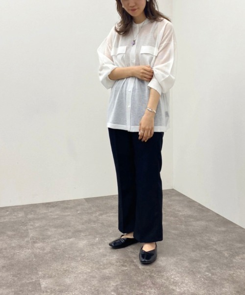 apres jour mignon(アプレジュールミニョン)の「シアーニットシャツ 【ZOZOTOWN限定アイテム】(シャツ/ブラウス・レディース・オフホワイト/ブルー系その他/ブラック・X-LARGE/フリー)」の8枚目の写真