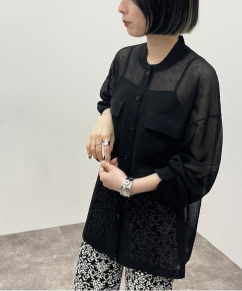 apres jour mignon(アプレジュールミニョン)の「シアーニットシャツ 【ZOZOTOWN限定アイテム】(シャツ/ブラウス・レディース・オフホワイト/ブルー系その他/ブラック・X-LARGE/フリー)」の12枚目の写真