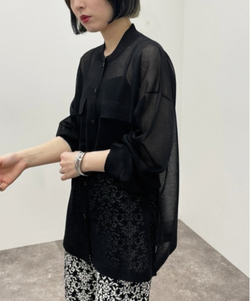 apres jour mignon(アプレジュールミニョン)の「シアーニットシャツ 【ZOZOTOWN限定アイテム】(シャツ/ブラウス・レディース・オフホワイト/ブルー系その他/ブラック・X-LARGE/フリー)」の13枚目の写真