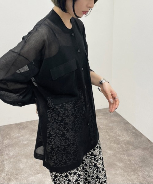 apres jour mignon(アプレジュールミニョン)の「シアーニットシャツ 【ZOZOTOWN限定アイテム】(シャツ/ブラウス・レディース・オフホワイト/ブルー系その他/ブラック・X-LARGE/フリー)」の14枚目の写真