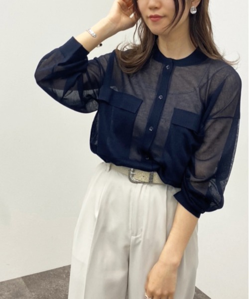 apres jour mignon(アプレジュールミニョン)の「シアーニットシャツ 【ZOZOTOWN限定アイテム】(シャツ/ブラウス・レディース・オフホワイト/ブルー系その他/ブラック・X-LARGE/フリー)」の18枚目の写真