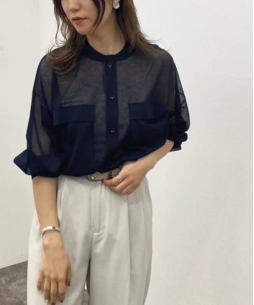 apres jour mignon(アプレジュールミニョン)の「シアーニットシャツ 【ZOZOTOWN限定アイテム】(シャツ/ブラウス・レディース・オフホワイト/ブルー系その他/ブラック・X-LARGE/フリー)」の19枚目の写真