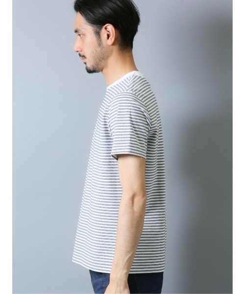 Alexander Julian（アレキサンダージュリアン）の「・アレキサンダージュリアンメンズ/ALEXANDER JULIAN：MEN【DRESS T-SHIRT】シルケットボーダー クルーネック半袖Ｔシャツ（Tシャツ/カットソー・メンズ・グレー/ネイビー・X-LARGE/MEDIUM/LARGE）」の6枚目の写真
