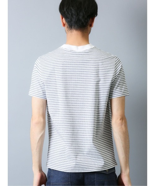 Alexander Julian（アレキサンダージュリアン）の「・アレキサンダージュリアンメンズ/ALEXANDER JULIAN：MEN【DRESS T-SHIRT】シルケットボーダー クルーネック半袖Ｔシャツ（Tシャツ/カットソー・メンズ・グレー/ネイビー・X-LARGE/MEDIUM/LARGE）」の7枚目の写真