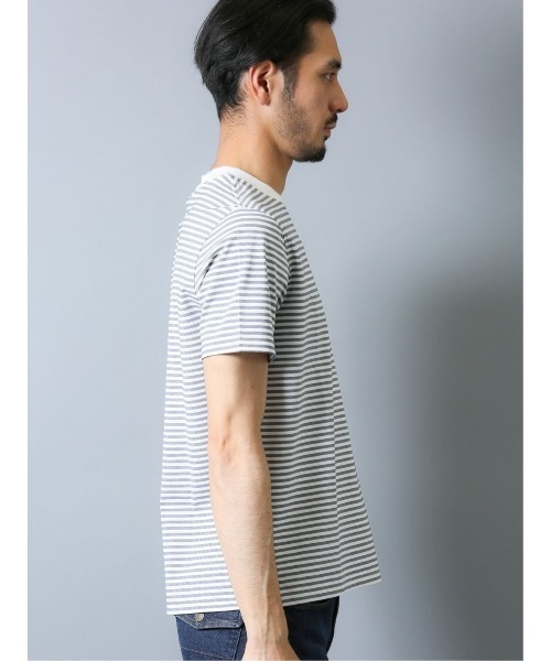 Alexander Julian（アレキサンダージュリアン）の「・アレキサンダージュリアンメンズ/ALEXANDER JULIAN：MEN【DRESS T-SHIRT】シルケットボーダー クルーネック半袖Ｔシャツ（Tシャツ/カットソー・メンズ・グレー/ネイビー・X-LARGE/MEDIUM/LARGE）」の8枚目の写真