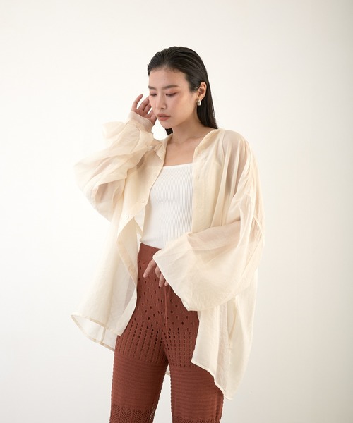 Wefst（ウェスト）の「【Wefst】シアーポプリンザム切り替え Bigシャツ（Tシャツ/カットソー・レディース・ライトグレー/アイボリー/ミント/ラベンダー・FREE）」の2枚目の写真