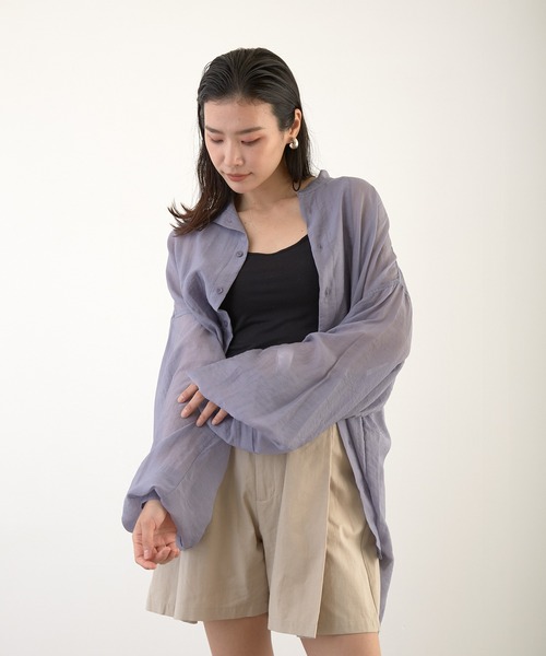 Wefst（ウェスト）の「【Wefst】シアーポプリンザム切り替え Bigシャツ（Tシャツ/カットソー・レディース・ライトグレー/アイボリー/ミント/ラベンダー・FREE）」の17枚目の写真
