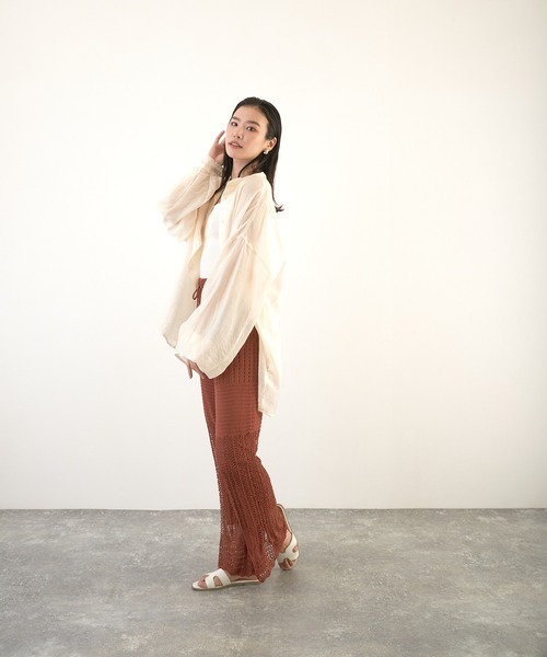 Wefst（ウェスト）の「【Wefst】シアーポプリンザム切り替え Bigシャツ（Tシャツ/カットソー・レディース・ライトグレー/アイボリー/ミント/ラベンダー・FREE）」の12枚目の写真