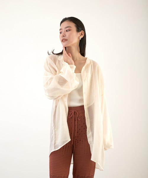 Wefst（ウェスト）の「【Wefst】シアーポプリンザム切り替え Bigシャツ（Tシャツ/カットソー・レディース・ライトグレー/アイボリー/ミント/ラベンダー・FREE）」の14枚目の写真