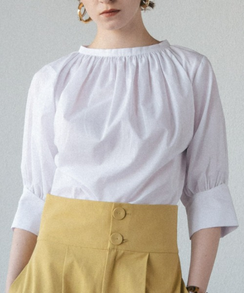 ACCL(エーシーシーエル)の「コットン ギャザーブラウス(シャツ/ブラウス・レディース・カーキ/ブラウン/ホワイト・FREE)」の6枚目の写真