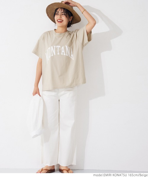 coca（coca）（コカ）の「シルキータッチカレッジプリントTシャツ（Tシャツ/カットソー・レディース・イエロー/ベージュ/ホワイト/チャコールグレー・ONE SIZE）」の5枚目の写真