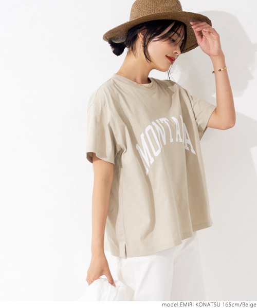 coca（coca）（コカ）の「シルキータッチカレッジプリントTシャツ（Tシャツ/カットソー・レディース・イエロー/ベージュ/ホワイト/チャコールグレー・ONE SIZE）」の14枚目の写真