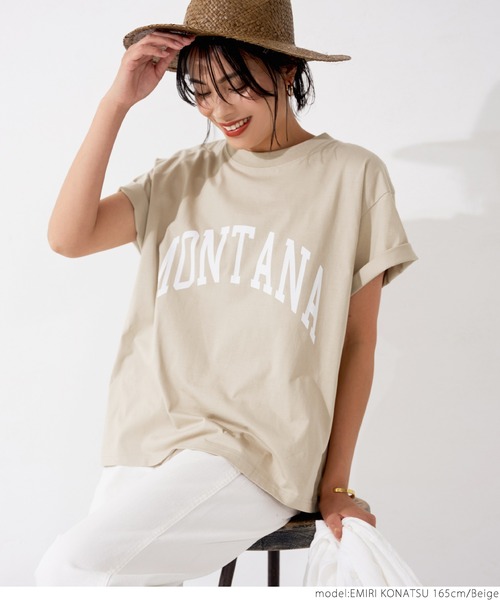 coca（coca）（コカ）の「シルキータッチカレッジプリントTシャツ（Tシャツ/カットソー・レディース・イエロー/ベージュ/ホワイト/チャコールグレー・ONE SIZE）」の9枚目の写真