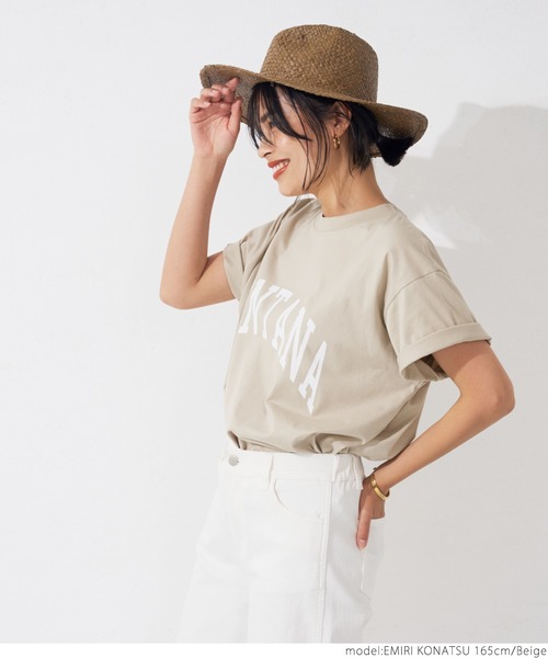 coca（coca）（コカ）の「シルキータッチカレッジプリントTシャツ（Tシャツ/カットソー・レディース・イエロー/ベージュ/ホワイト/チャコールグレー・ONE SIZE）」の17枚目の写真