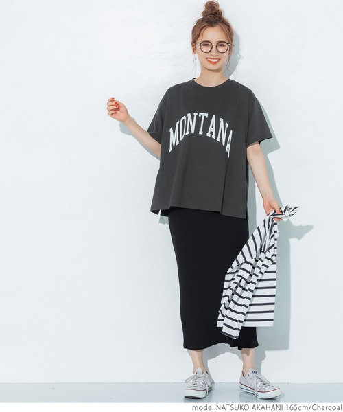 coca（coca）（コカ）の「シルキータッチカレッジプリントTシャツ（Tシャツ/カットソー・レディース・イエロー/ベージュ/ホワイト/チャコールグレー・ONE SIZE）」の12枚目の写真