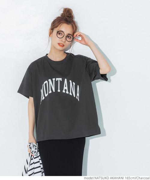 coca（coca）（コカ）の「シルキータッチカレッジプリントTシャツ（Tシャツ/カットソー・レディース・イエロー/ベージュ/ホワイト/チャコールグレー・ONE SIZE）」の20枚目の写真