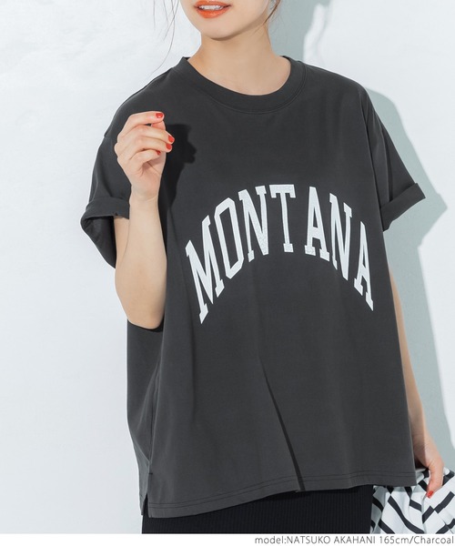 coca（coca）（コカ）の「シルキータッチカレッジプリントTシャツ（Tシャツ/カットソー・レディース・イエロー/ベージュ/ホワイト/チャコールグレー・ONE SIZE）」の8枚目の写真