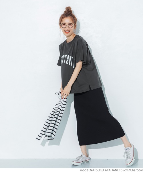 coca（coca）（コカ）の「シルキータッチカレッジプリントTシャツ（Tシャツ/カットソー・レディース・イエロー/ベージュ/ホワイト/チャコールグレー・ONE SIZE）」の6枚目の写真