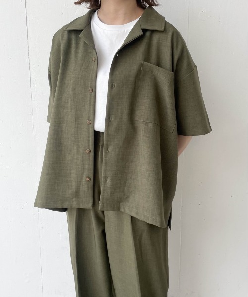 flaner（フラネ）の「ドライタッチ開襟シャツ【ユニセックス対応/セットアップ対応】（シャツ/ブラウス・レディース・ベージュ/カーキ/ナチュラル・MEDIUM/LARGE）」の11枚目の写真