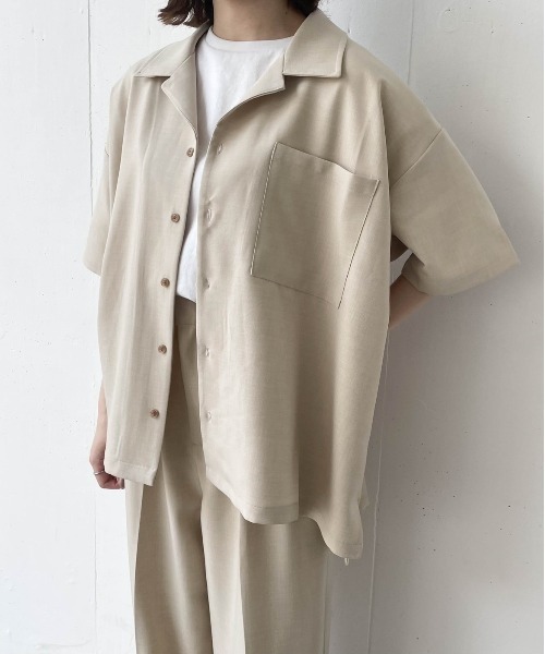 flaner（フラネ）の「ドライタッチ開襟シャツ【ユニセックス対応/セットアップ対応】（シャツ/ブラウス・レディース・ベージュ/カーキ/ナチュラル・MEDIUM/LARGE）」の20枚目の写真